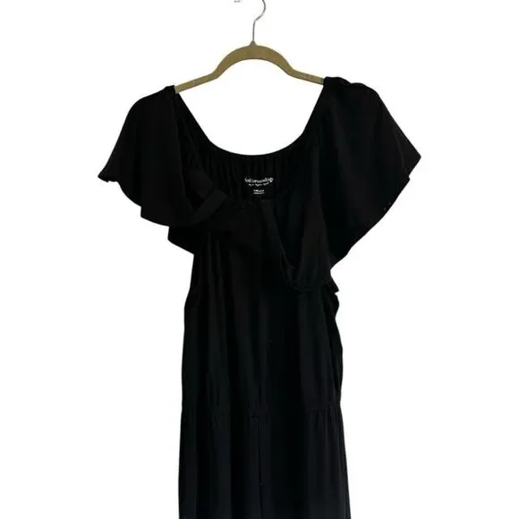 Soft Surroundings Ruffle Boat Neck Black Jumpsuit Size Petite Large Closet Stapl